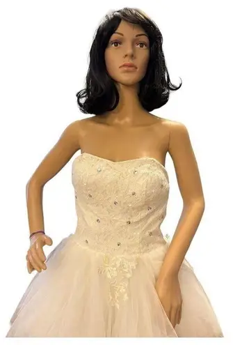 Unique Vintage Vintage high low wedding prom strapless corset tulle maxi train dress size small