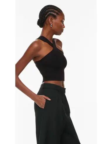 Babaton Aritzia Rib-knit cross-front halter top Black Size M