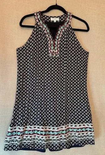 THML Mini Dress Medium Sleeveless Geometric Print Embroidered Neck & Hem Lined
