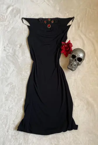 Vintage Stunning Gothic Black Cowl Neck/Back Dress with slits on the side
