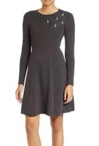 Eliza J Dark Gray Long Sleeve Embroidered Sweater Dress MEDIUM
