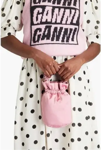 Ganni Pink Scrunchie Occasion Knots Top Handle Tote Bag Shoulder Drawstring Purse
