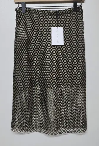 Alexis Larissa Lace Pencil Skirt Gold Metallic Mesh Black Lined Size Small NWT