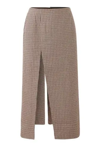 Maje Jaisa Brown Plaid Wool Blend Front Back Slit Edgy Pencil Skirt Size US 8 - Image 13