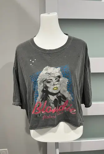 Blondie Rock Band Graphic Crop Top Distressed Grey S M Gray