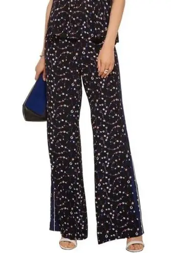 Derek Lam 10 Crosby Wide Leg trouser Pants with strip Calico floral on Silk