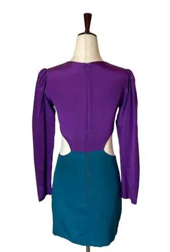 Naven By Revolve Silk Purple And Turquoise Long Sleeve Cut Out Mini Dress Size S