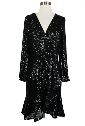 Eliza J Women's Cocktail Dress Size 6 Black Sequined Long Sleeve Fit and Flare