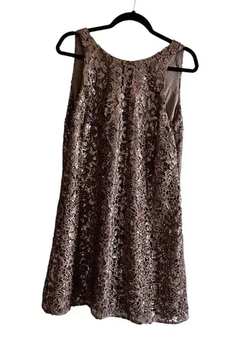 Belle Badgley Mischka NWT  Rose Gold Sequin Crochet Pink Shift Dress Size 4,