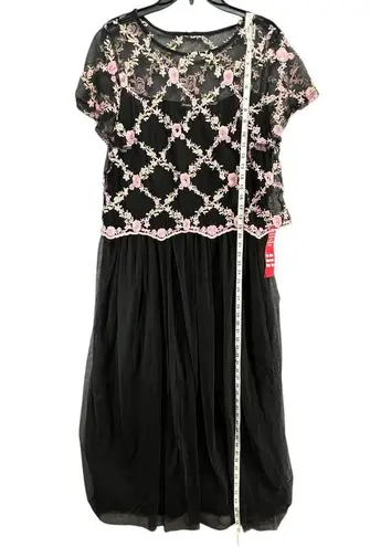 Candalite Dress 1X Black Pink Embroidered Floral Mesh Classic Formal Whimsygoth