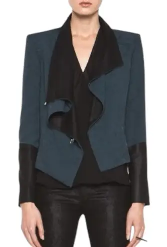 Helmut Lang Perma Jacquard Sleeve Combo Jacket in Dusty Sapphire
