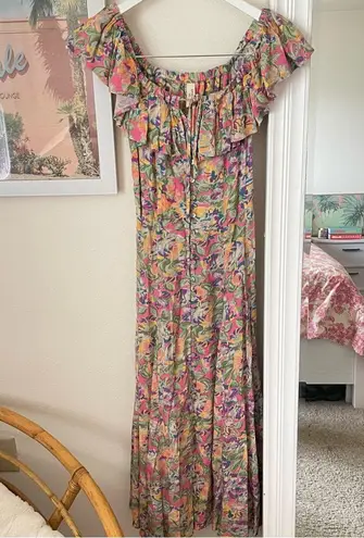 Free People Spell & The Gypsy Dolly Off Shoulder Midi Dress in Popsicle Floral Pink Size XXS