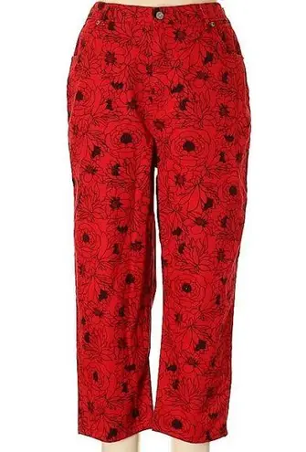 Bill Blass Vintage 90’s Bill brass red floral jeans 14 bohemian