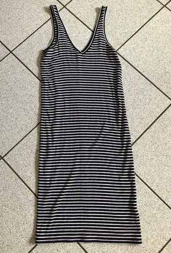 ATM Striped Wrestler Tank Ribbed Knit Mini Dress in Black and White Size Small