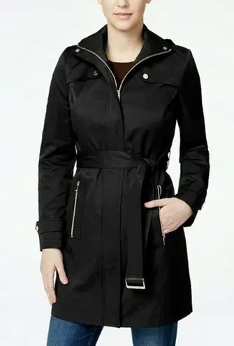 Ivanka Trump New! Women's Hooded Zip-Up Trench Coat Black Jacket Size XS