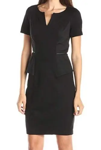 NYDJ Black Bridget Peplum Short Sleeve Ponte Dress