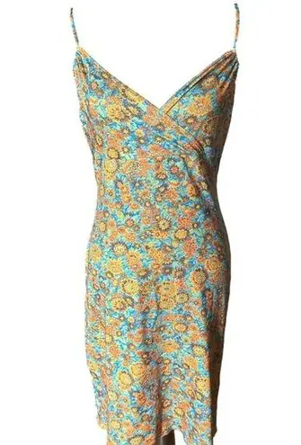 Vintage Hourglass Orange Blue Floral Dress Size L