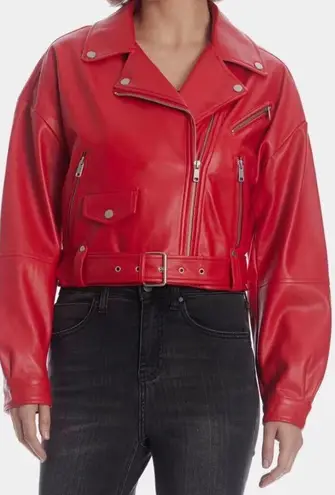 Avec Les Filles Average Les Filled Oversized Faux Leather Cropped Biker Jacket