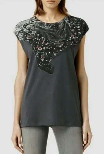 ALL SAINTS Charcoal Band Brooke Cap Sleeve T-shirt in Women's Small