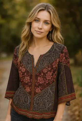 Vintage Y2K C est 1946 Boho Flowy Top Womens 2X Purple Pink Boho Romantic Fairy