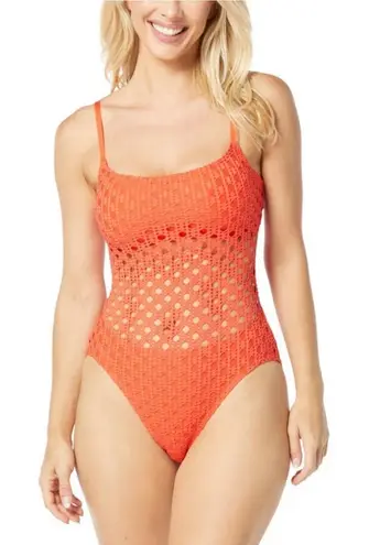 Carmen Marc Valvo Women's Crochet One-Piece Swimsuit Size 8 Persimmon