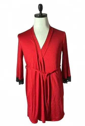 Gilligan OMalley Red Lace Trim Robe Kimono Sleepwear Womens XS TP P