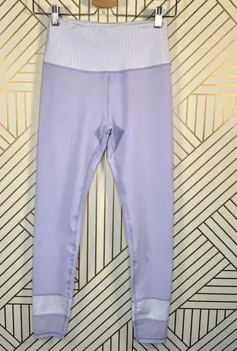 Allfenix Leggings Workout Gym Stretch Stripe Ankle Length Purple Size Small