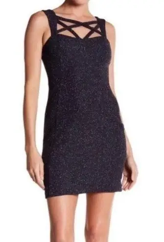 Eliza J Dark Navy Crisscross Strap Cut Out Sparkly Glitter Mini Dress Size 2