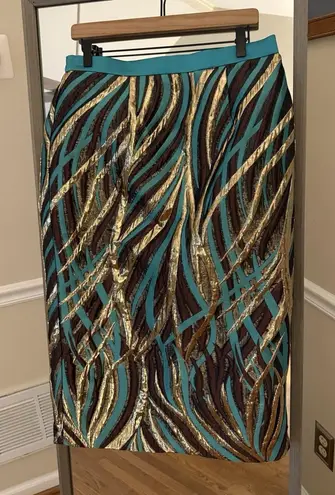Divine Queen International Metallic Brocade Skirt Size 12 Turquoise