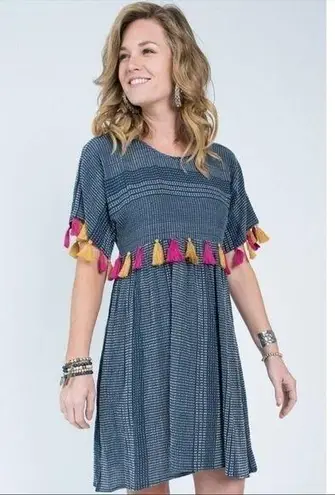 Ivy Jane Blue Tori Tassel Boho Mini Dress Size XS