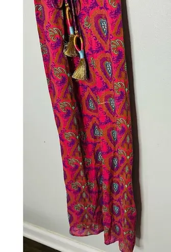 FIGUE Womens Floral Print Pink Cold Shoulder Waist Tie Tassel Maxi Dress Size XS