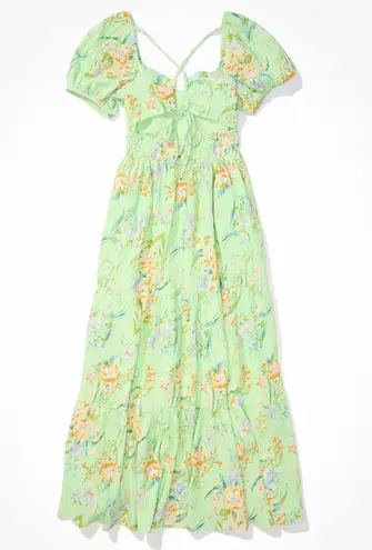 American Eagle Green Floral Open Back Corset Midi Dress