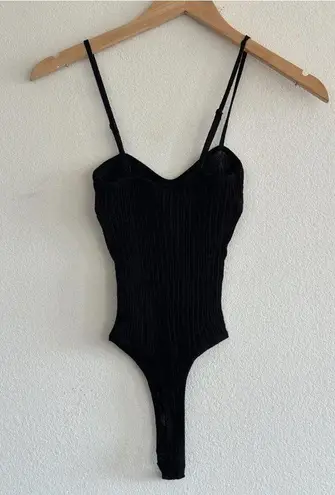 SKIMS Sheer Knit Cami Bodysuit in Onyx, Size XXS