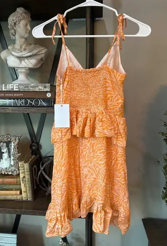 Suboo Sienna Printed Flounce Mini Dress Orange Womens Size XS