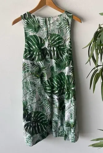 Tahari  Dress Womens Medium White Green Tropical Boho Palm Linen Summer