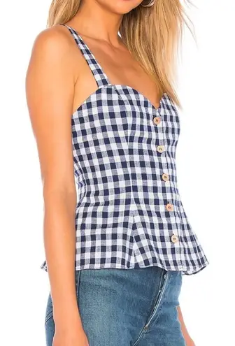 L'Academie L’Academie Brasila Navy Check Peplum Top Milkmaid Cottage Farmgirl Gingham Sz XL