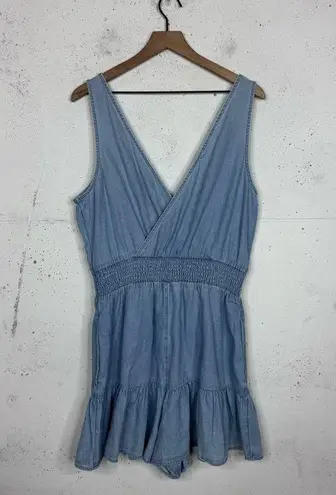 American Eagle  Denim Blue Chambray Ruffle Romper Jumper Size Large