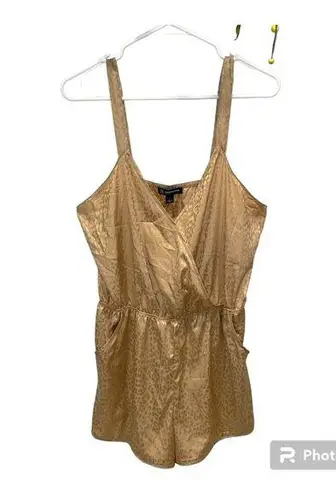 Light coffee leopard silky romper pajamas lingerie Inc intimates cozy pockets Tan Size L