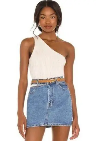 NWT One Grey Day Nolan One Shoulder Ribbed Knit Top Tank Cream White Small