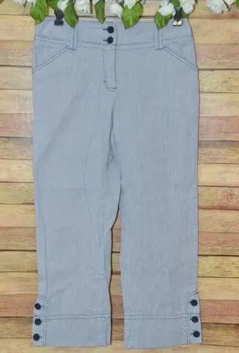 Charter Club Pinstriped Navy Blue & White Capri Crop Pants Size 4 Nautical