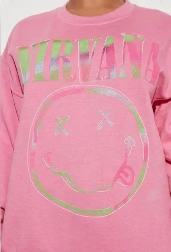 Nirvana NWOT  Women's Preppy Smiley Face Crewneck Sweatshirt pink  XL