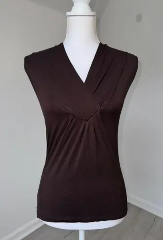 Willi Smith Brown Sleeveless Draped Wrap Front Top S Y2K Made in Israel