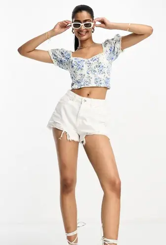 Mango  | Puff Sleeve Corset Detail Crop Top in Floral | Size: 4