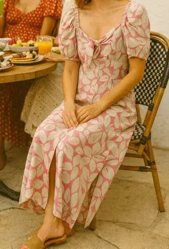 Emerson Fry Pink Tan Floral Puff Sleeve Midi Dress Size XS