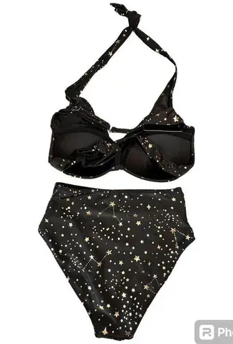 Tempt Me  Women's Medium Black with Gold Stars Halter Neck Bikini Swimsuit