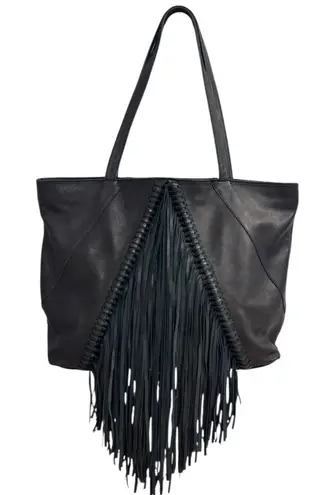 Steven By Steve Madden Black Leather Fringe Boho Tote Shoulder Bag 18x13x4.5