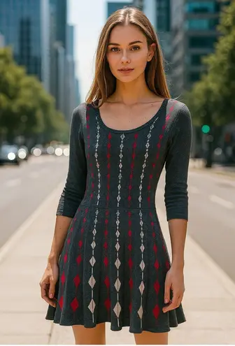 Danny & Nicole Geometric Sweater Dress – Size S Gray