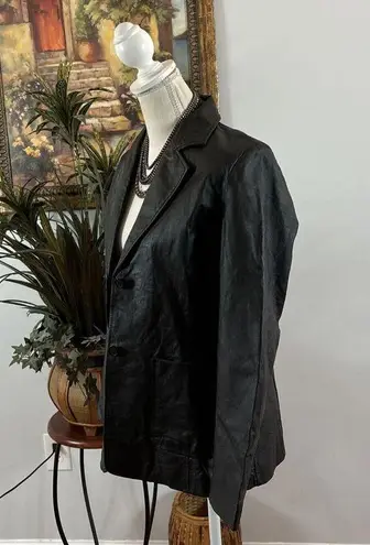 MetroStyle Black 100% Leather Blazer Jacket Women's Size 6 Long Sleeve 2 Buttons - Image 3