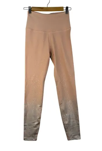 Beyond Yoga Size Medium Beige Pink Athletic Leggings Silver Metallic Print