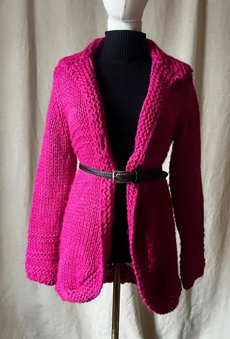 Berretti Italy Chunky Knit Fuchsia Cardigan Mohair Alpaca Single Button Sweater Pink Size L